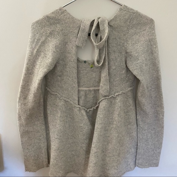 Free People Scoop Neck Wool Blend Embellished Open Tie Back Sweater - Picture 3 of 7